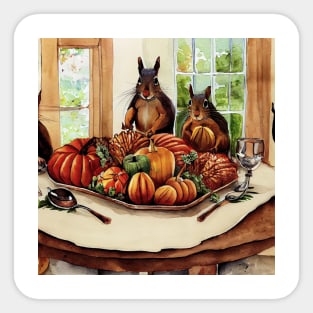 Squirrel Family Thanksgiving Dinner Sticker